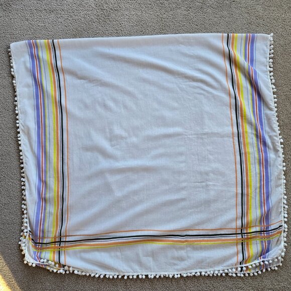 Lightweight Striped Summer Scarf or Sarong with Pom Pom Border - Picture 8 of 8